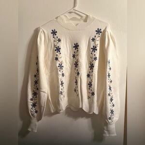 Brand New Krush Kandy Floral Embroidered Scalloped Hem Sweater